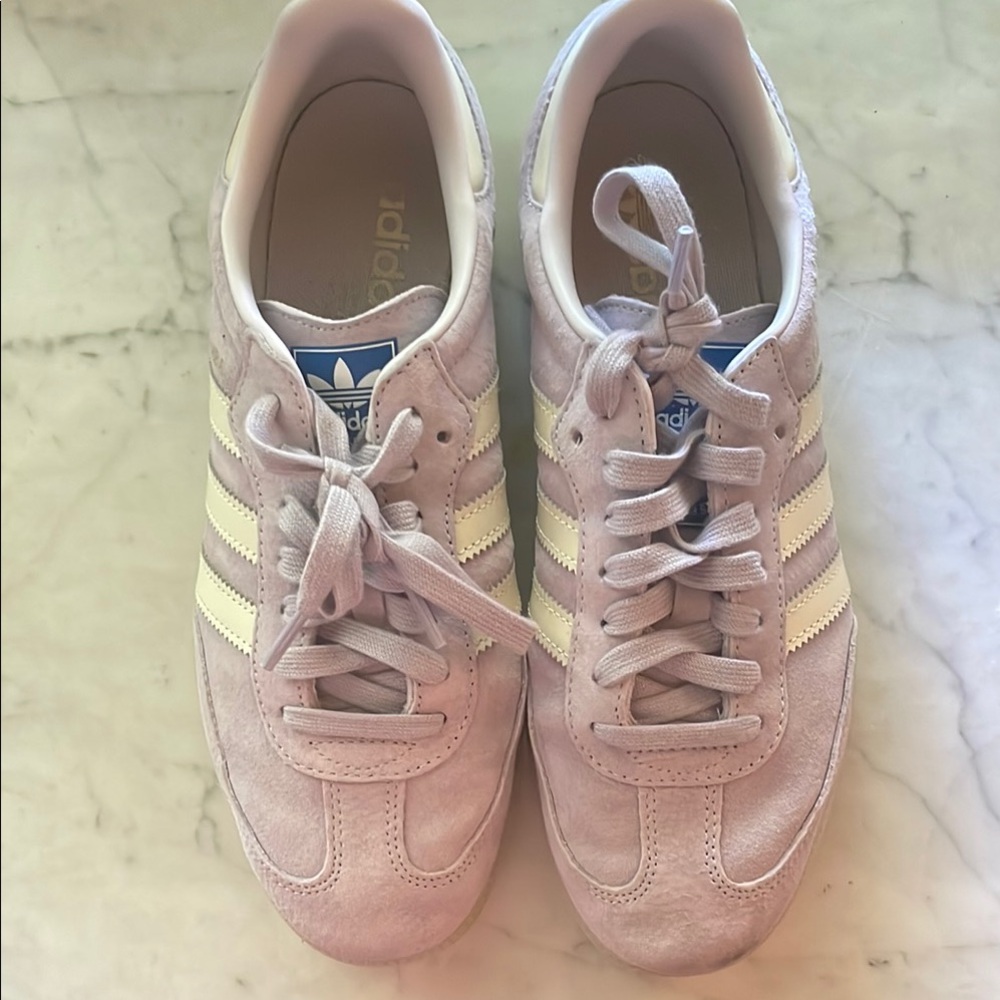Adidas Lavender Suede Sneakers with White Accents